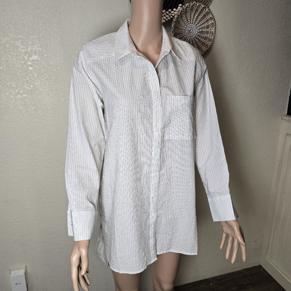 Anthropologie Striped Button Down Shirt Tunic Top Size Xs White/ Black - Picture 7 of 11